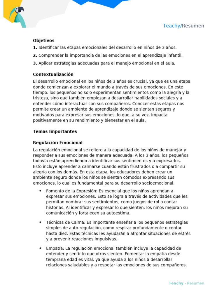 Desarrollo Emocional en Niños de 3 Años | PDF | Las emociones ...