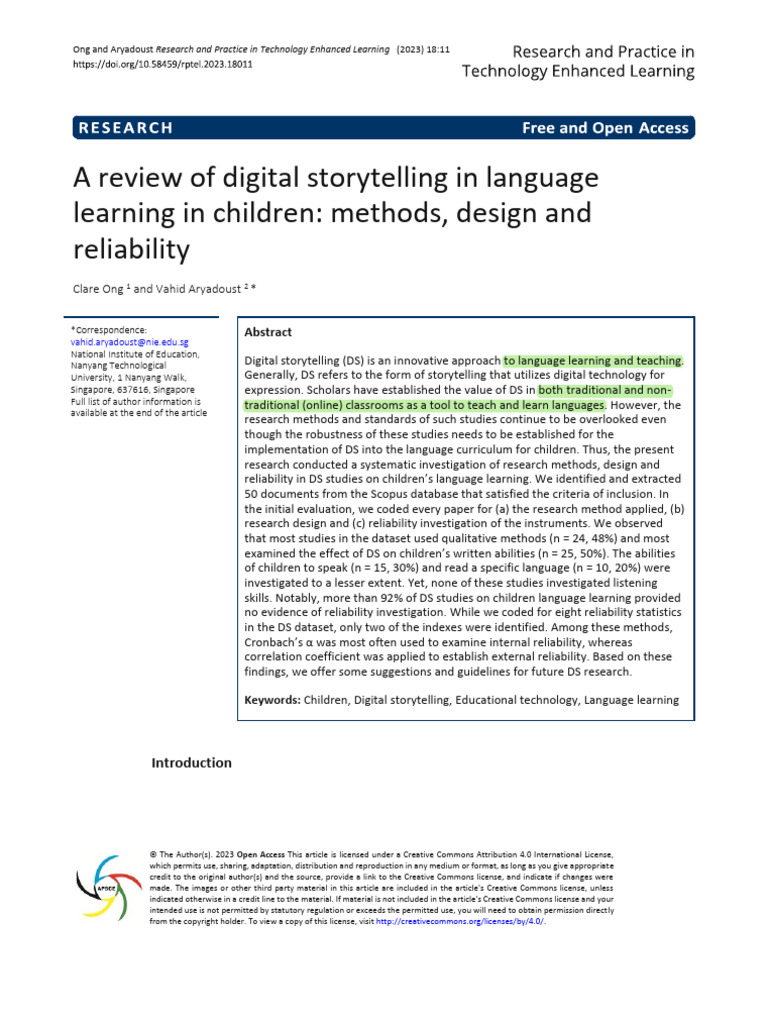 Digital Storytelling in Children's Language Learning | PDF ...