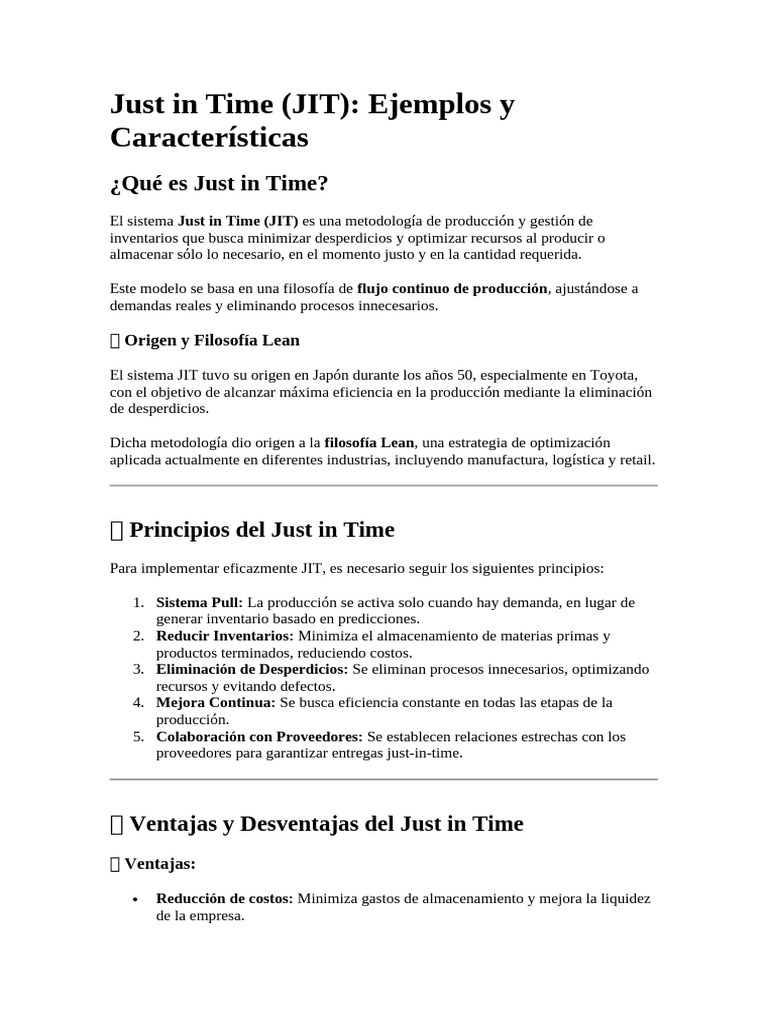 Just in Time | PDF | Lean Manufacturing | Producción y fabricación