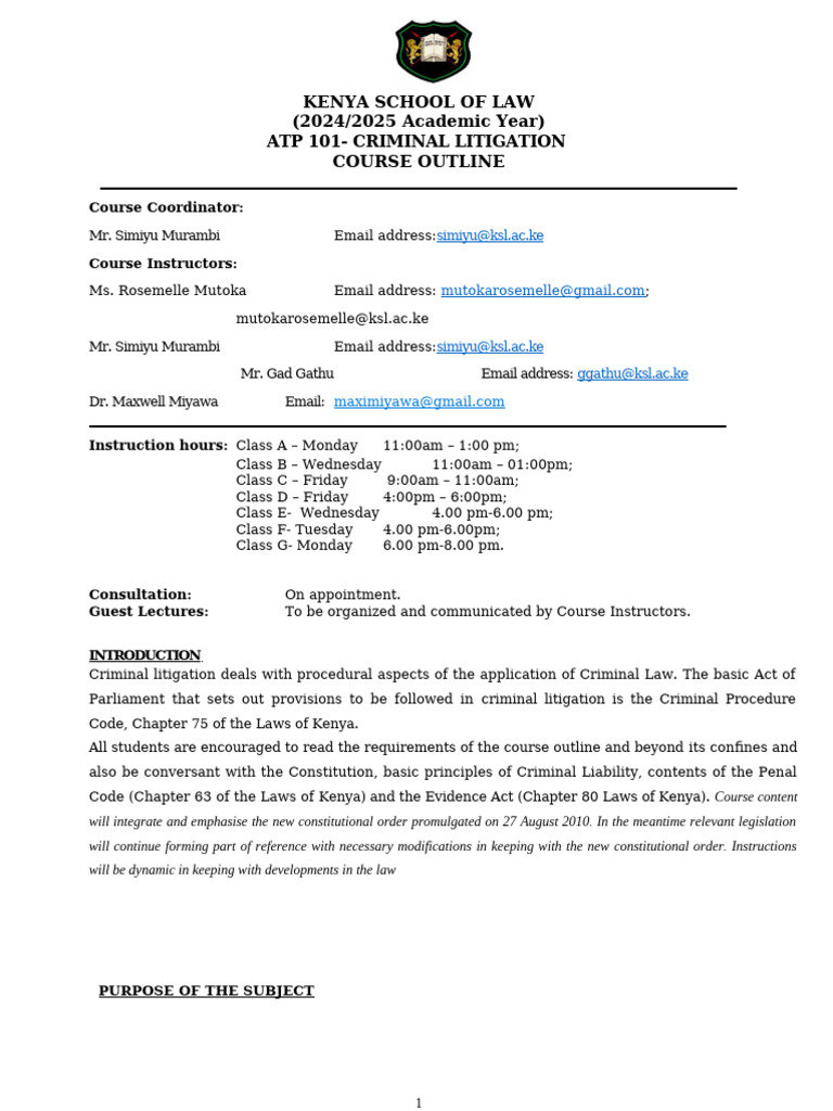 Criminal Litigation Course Outline KSL | PDF | Bail | Plea
