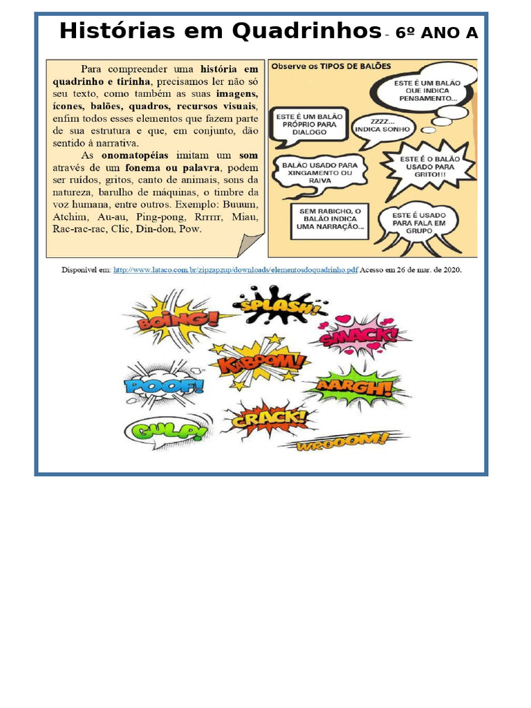 Atividades de HQ para 6º Ano A | PDF