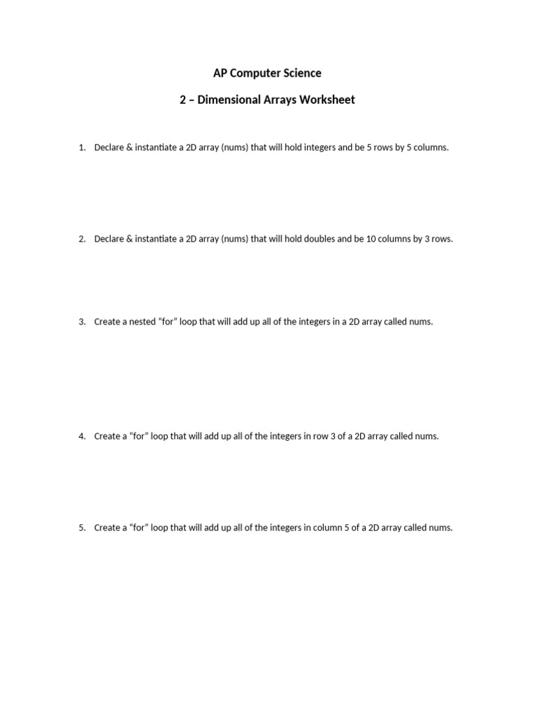2d Array Worksheet | PDF