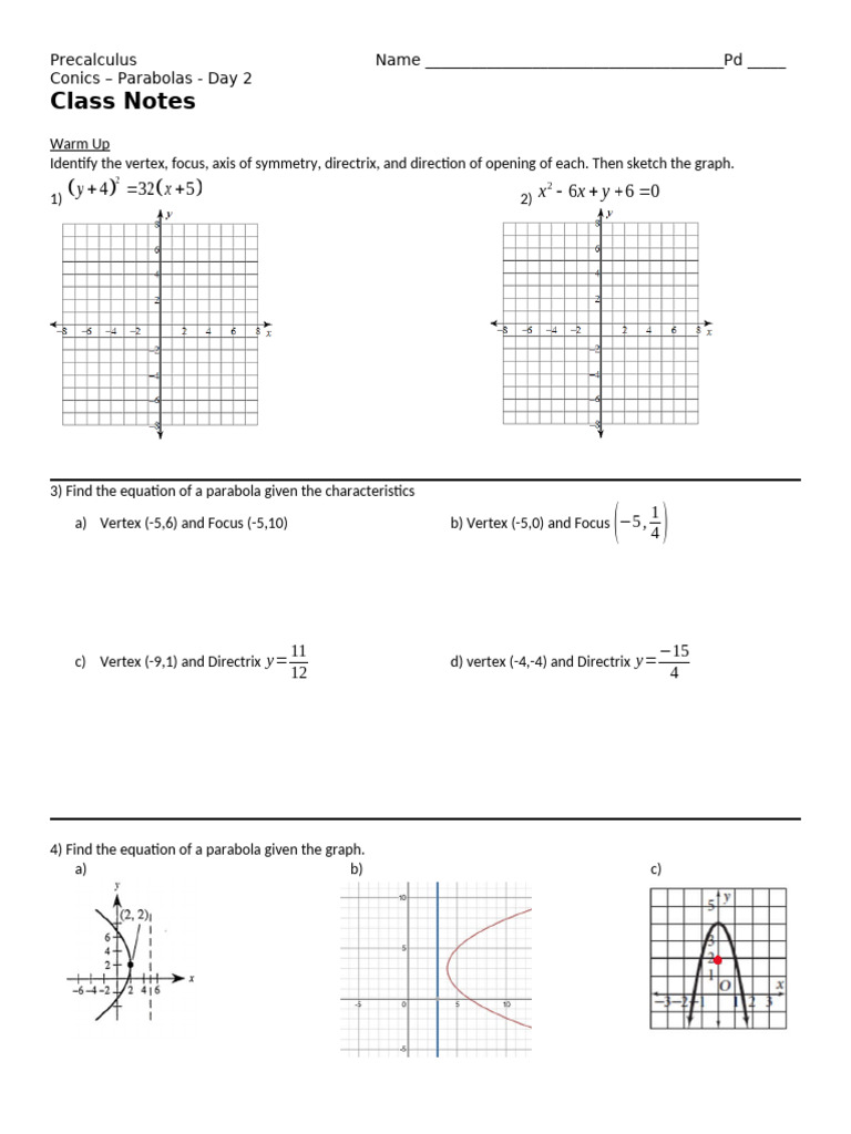 Parabola Conics Class Notes | PDF