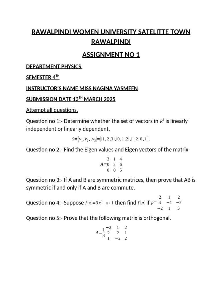 Physics Assignment: Semester 4 Tasks | PDF