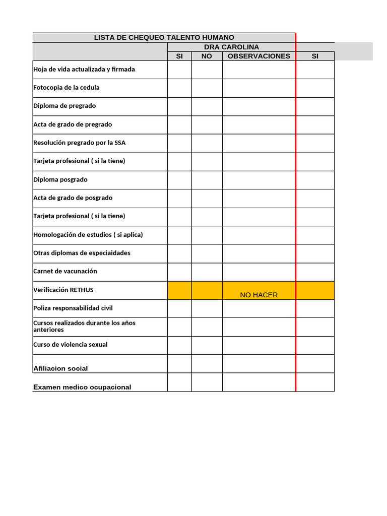 Lista de Chequeo para Talento Humano | PDF | Etapas educativas ...