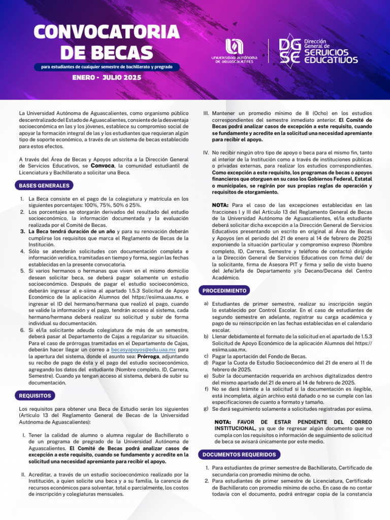 Convocatoria Becas Bachillerato y Pregrado 2025 1 | PDF