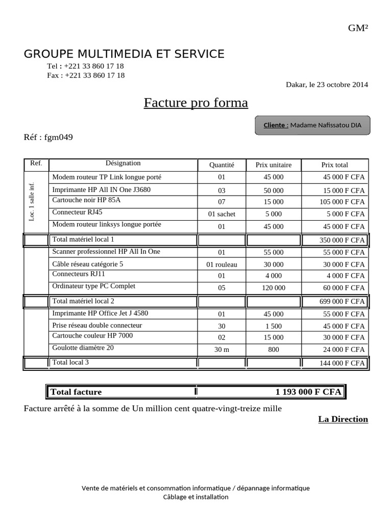 Facture pro forma - Matériel informatique | PDF | Matériel informatique ...