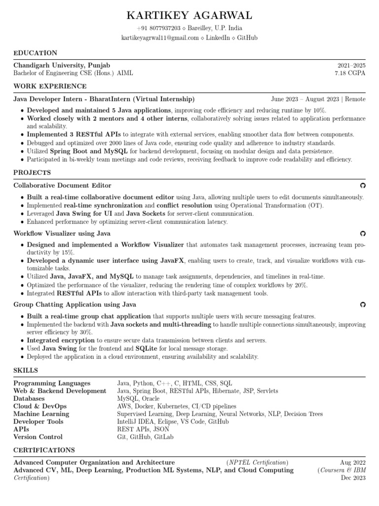 Kartikey Agarwal: Java Developer Profile | PDF | Java (Programming ...