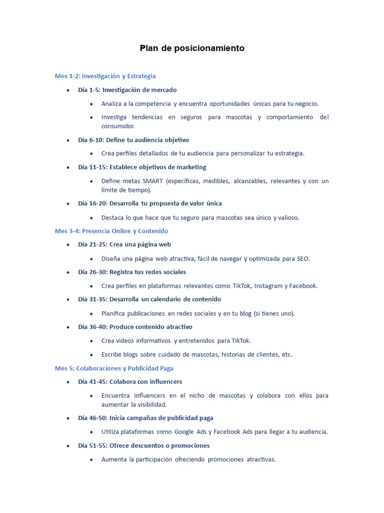 Plan de Posicionamiento | PDF | Planificación | Marketing
