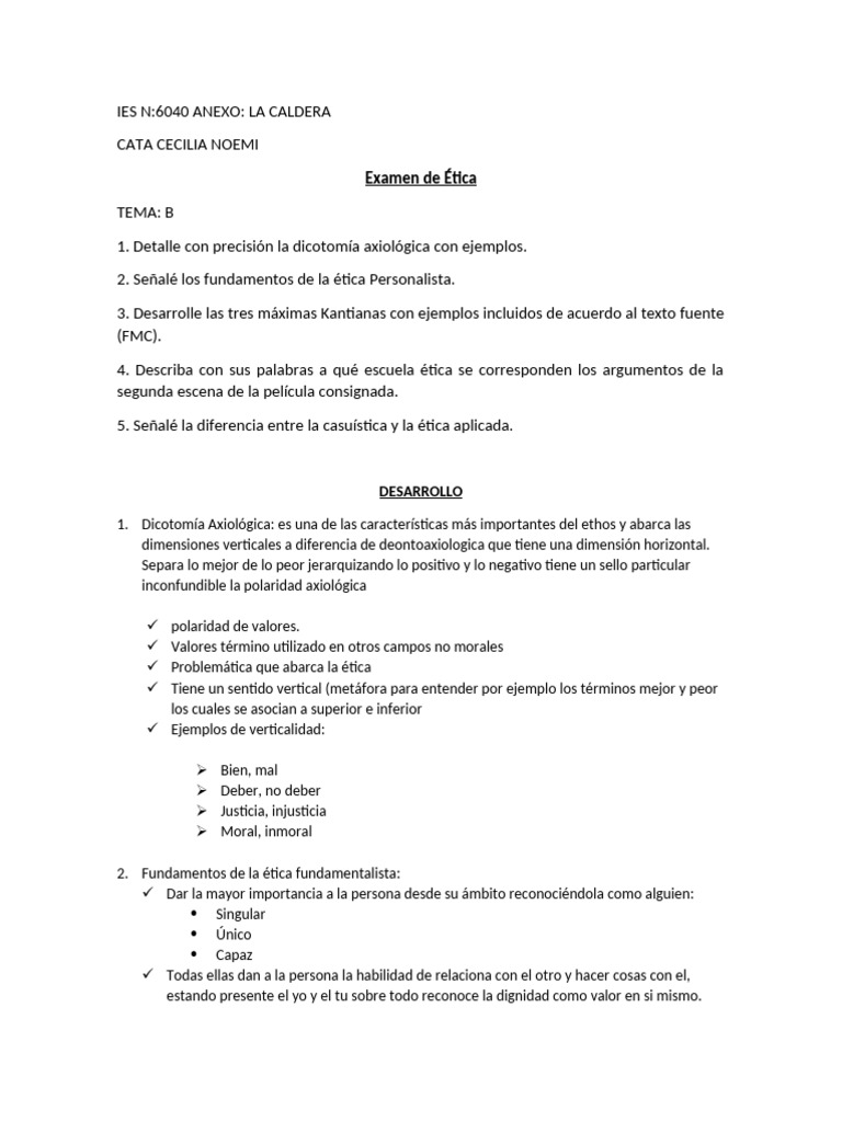 Ética: Dicotomía, Kant y Casuística | PDF | Moralidad | Autonomía