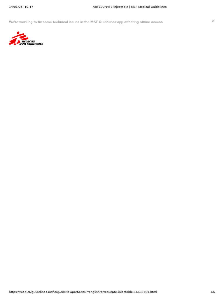 Artesunate Injection Dosage Guidelines | PDF | Dose (Biochemistry ...