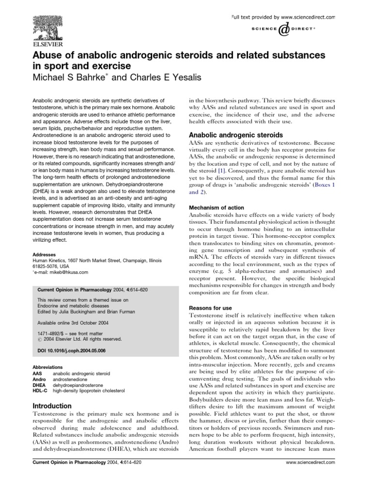 Abuse of Anabolic Androgenic Steroids and Related Substances in Sport ...