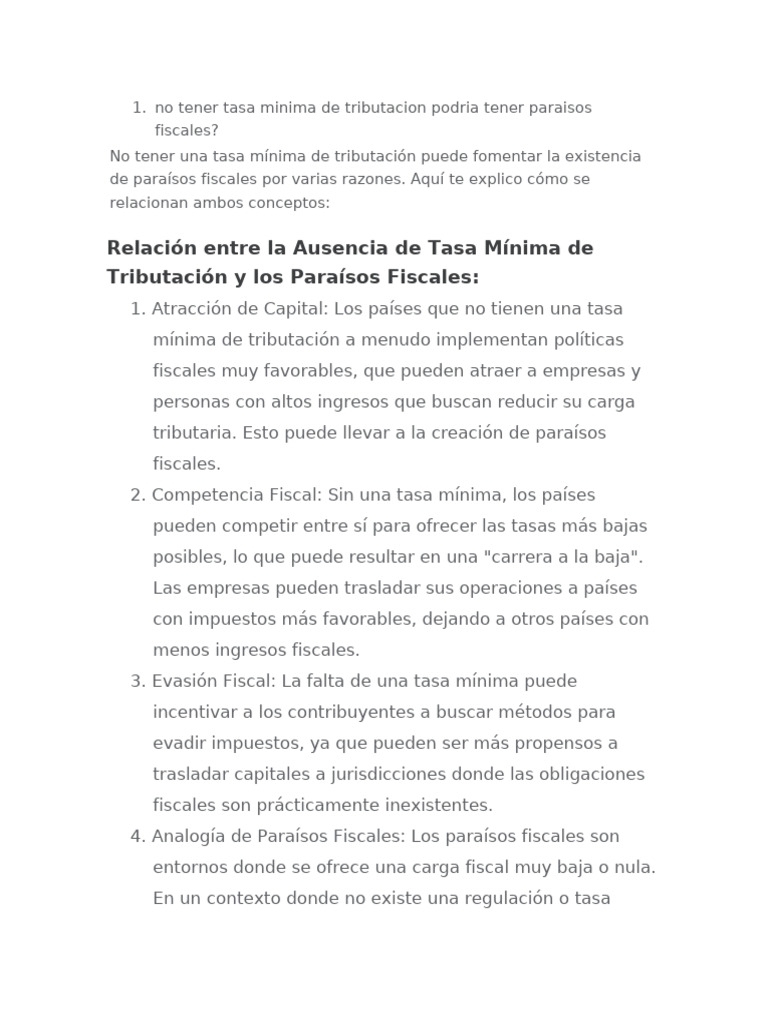 Relación Entre La Ausencia de Tasa Mínima de Tributación y Los Paraísos ...