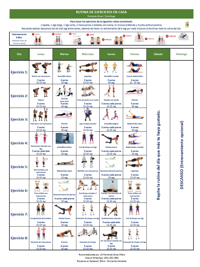RUTINA DE EJERCICIOS EN CASA | PDF | Entrenamiento con pesas