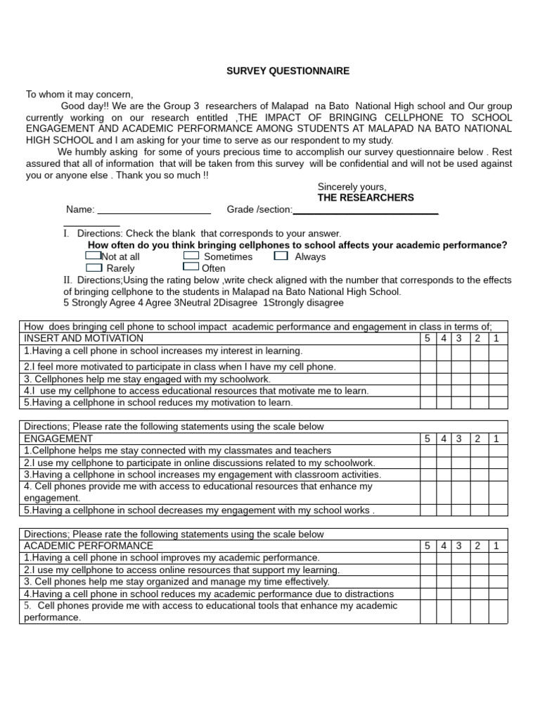 G3 Survey Questionnaire | PDF | Mobile Phones | Behavior Modification