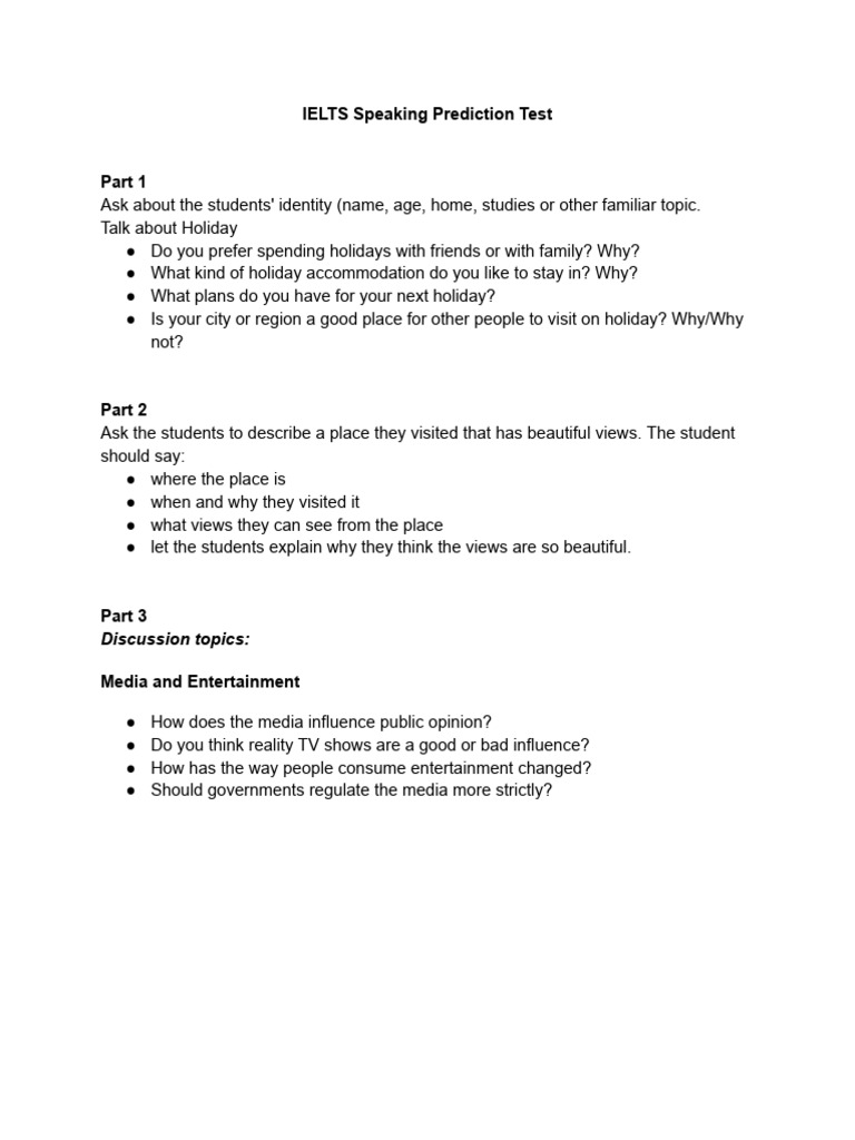 IELTS Speaking Test Predictions Guide | PDF