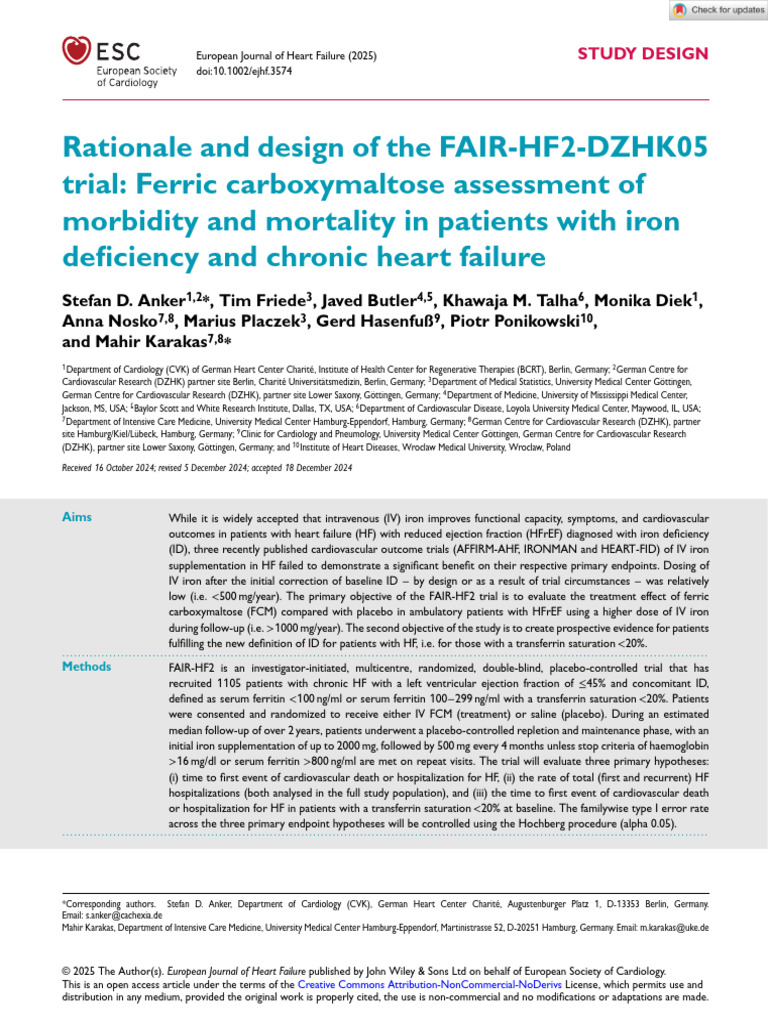 FAIR-HF2 Trial: Iron Deficiency in HFrEF | PDF | Heart Failure | Anemia