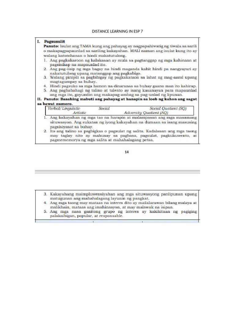 Distance Learning in ESP 7 | PDF