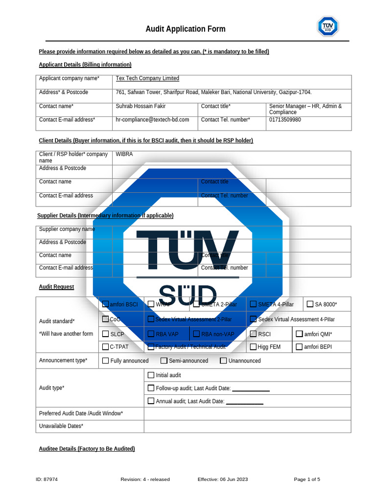 Audit Application Form | PDF