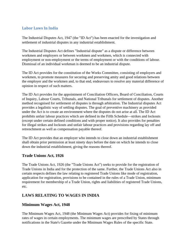 Differnt Types of Labour Laws | PDF | Employment | Labour Law