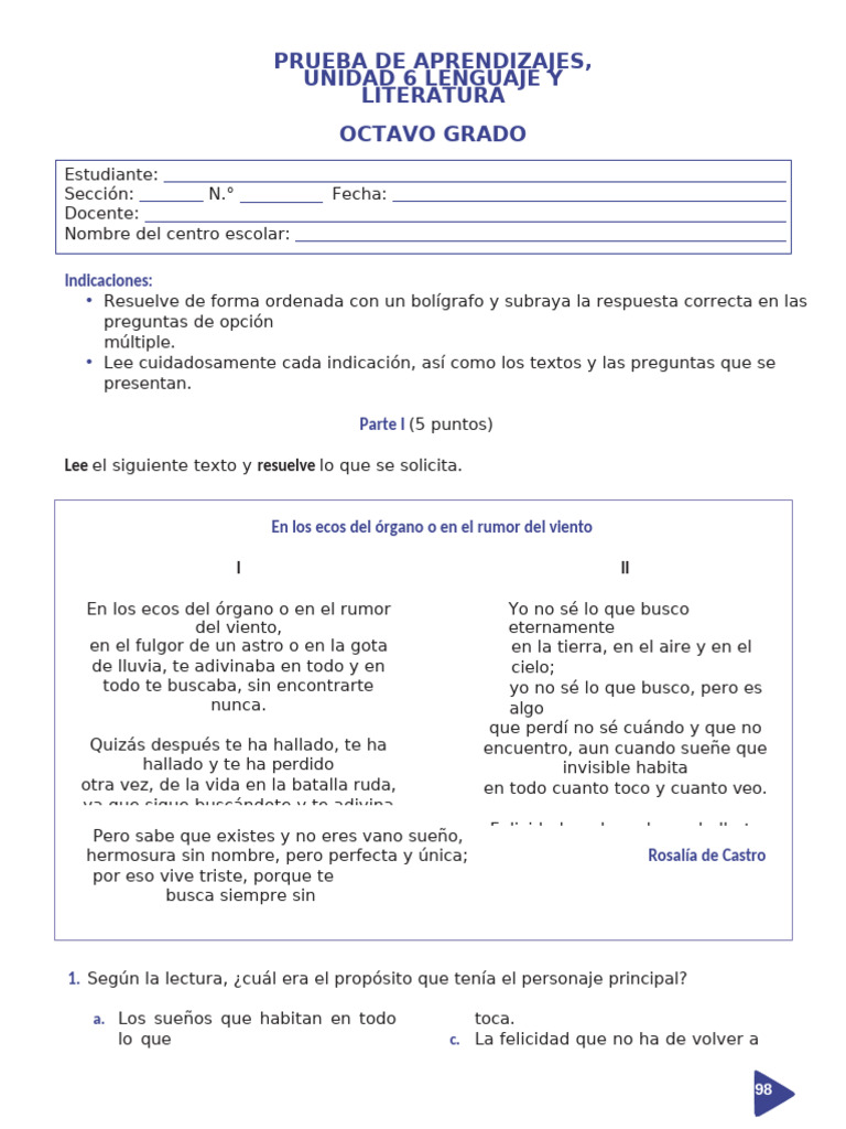 Prueba de Aprendizajes: Lengua y Literatura | PDF | Escritura | Redes ...