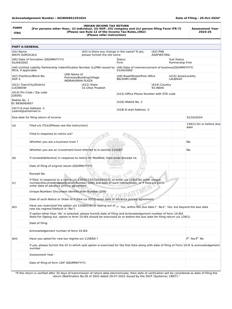ITR5 Form for Partnership Firms 2024-25 | PDF | Payments | Expense