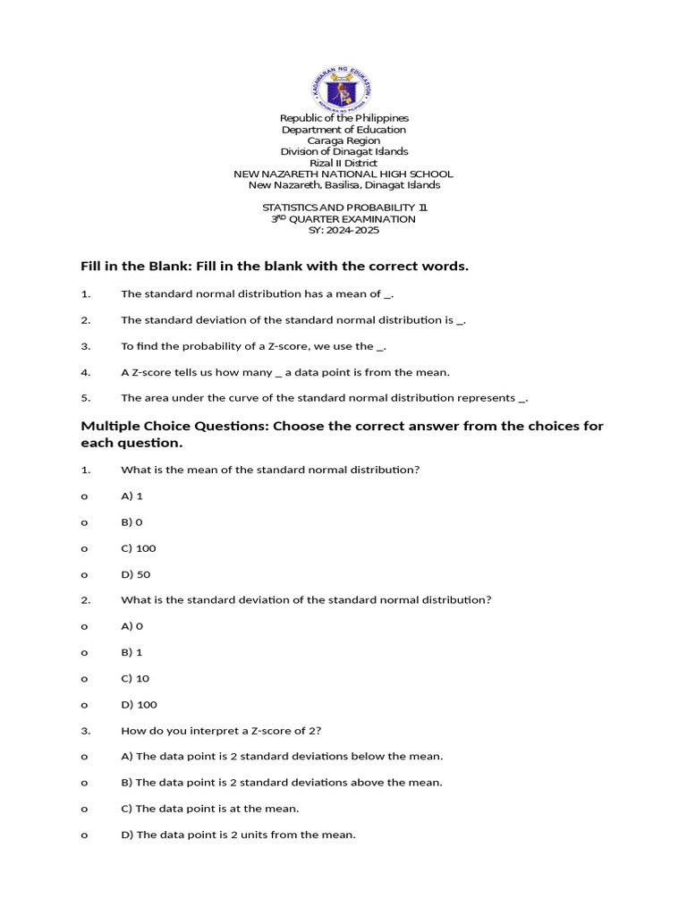 Statistics and Probability Exam Guide | PDF