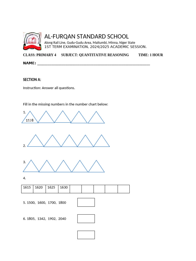 Primary 4 Quantitative Reasoning Exam | PDF