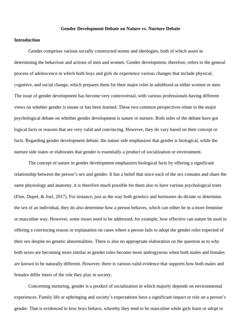 Gender Development Debate on Nature vs. Nurture Debate | PDF | Gender ...