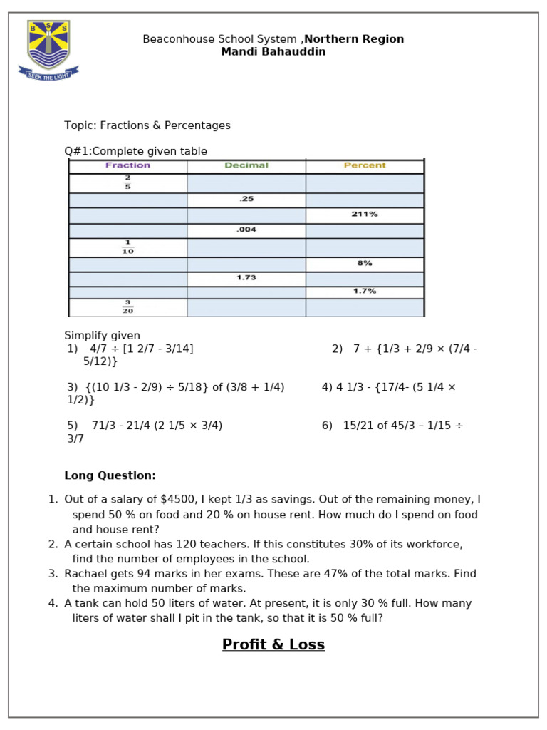 Understanding Fractions and Percentages | PDF | Interest | Percentage