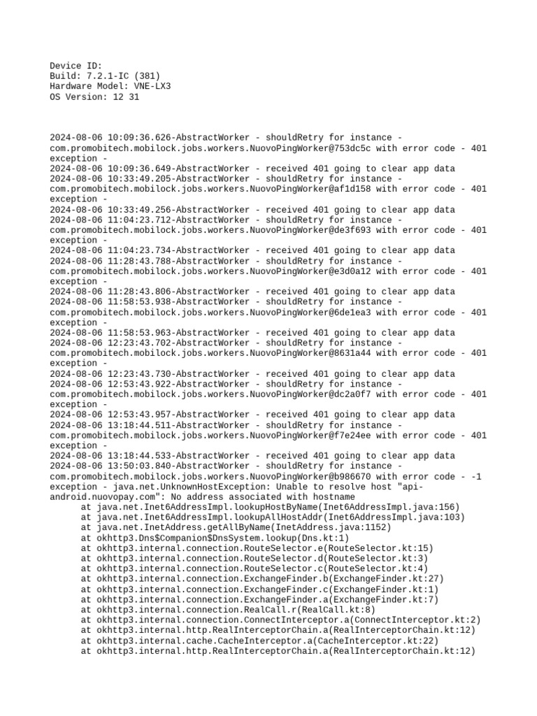 NuovoPingWorker Error Log Analysis | PDF | Java (Programming Language ...