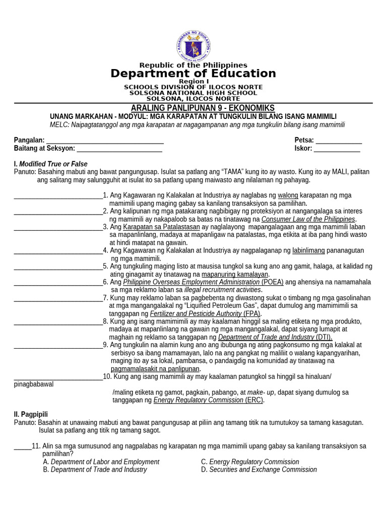 Summative Test in Ap 9 1.4 | PDF