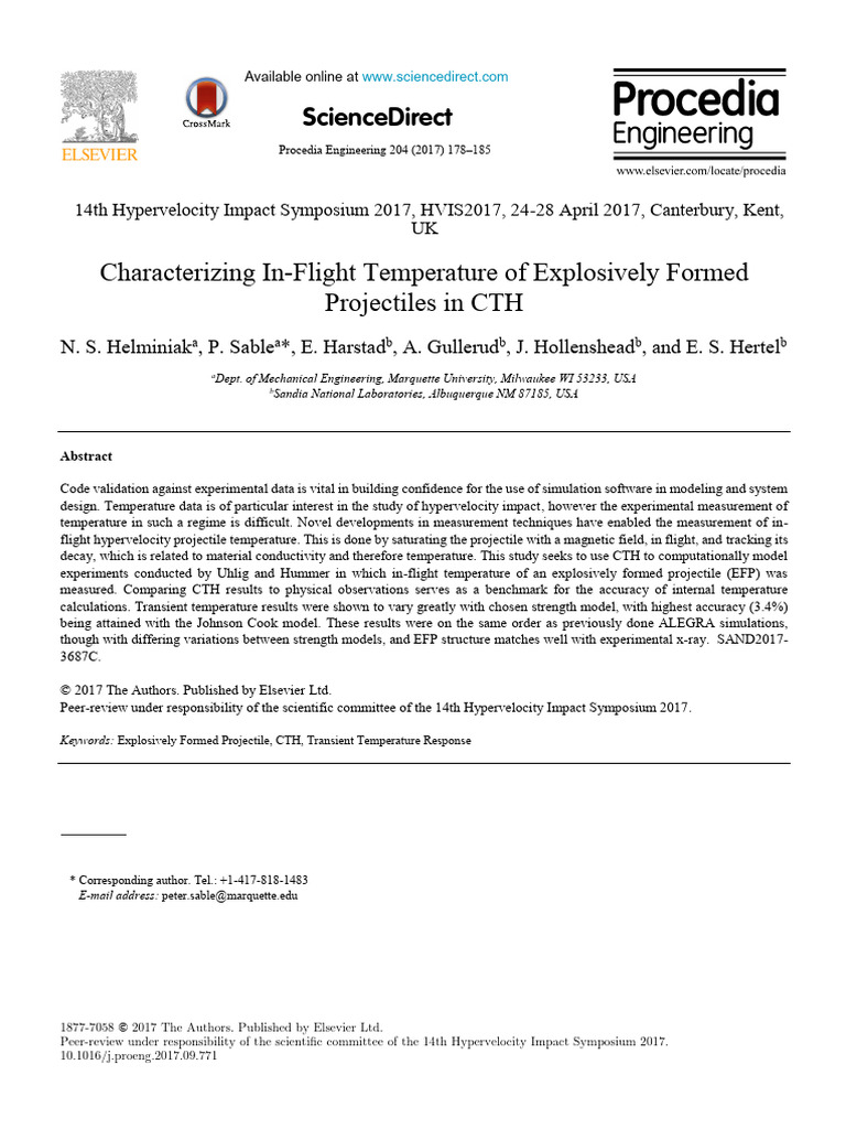 Characterizing In-Flight Temperature of Explosively Formed Projectiles ...
