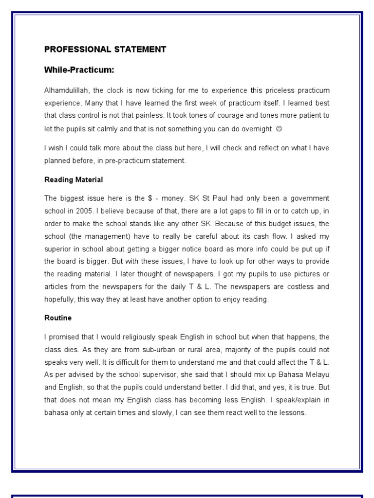 Professional Statement While | PDF | Teaching And Learning | Languages