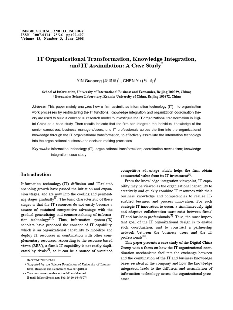 IT Transformation and Knowledge Integration | PDF | Innovation | Chief ...