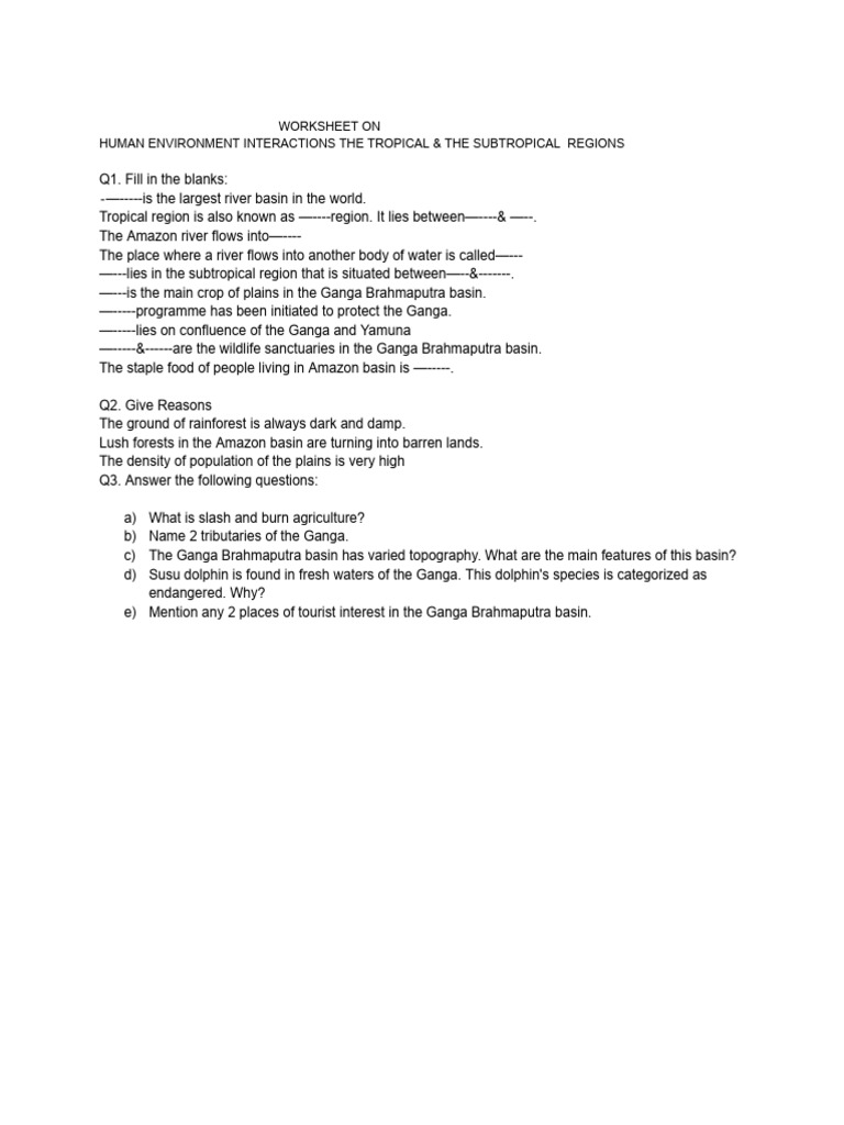 Worksheet On Human Environment | PDF
