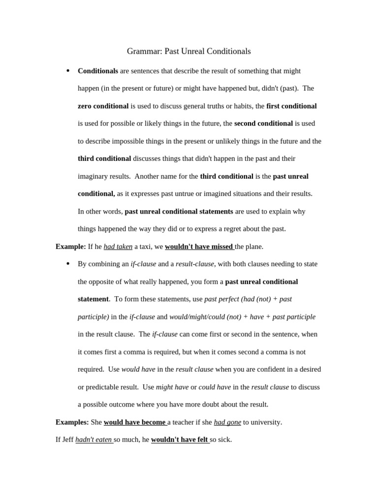 Past Unreal Conditional Grammar Guide | PDF | Syntax | Linguistics