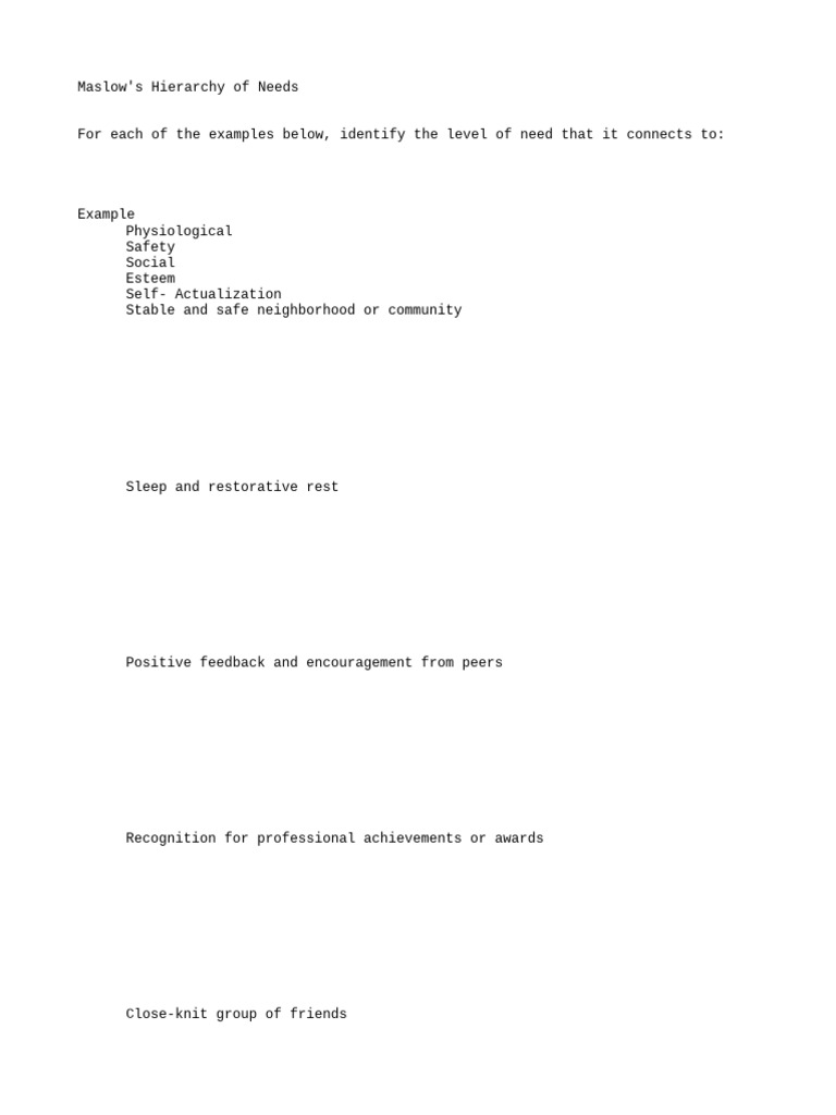 (1.1) Maslow's Hierarchy of Needs Review | PDF