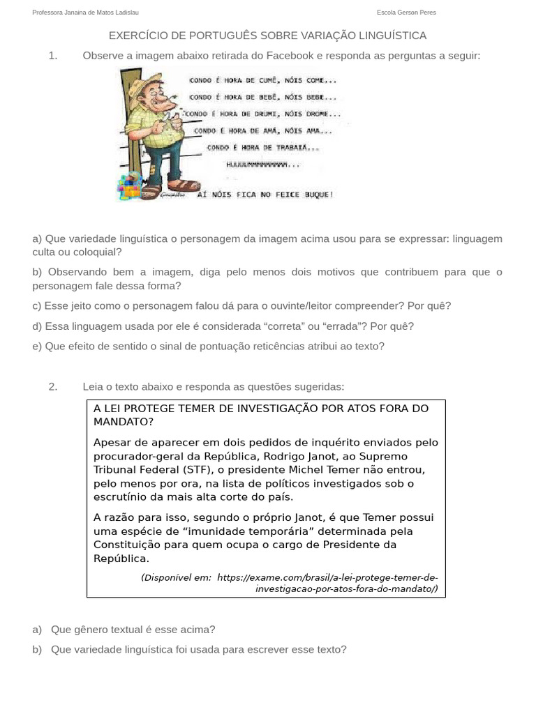 Exercícios sobre Variação Linguística | PDF | Publicidade