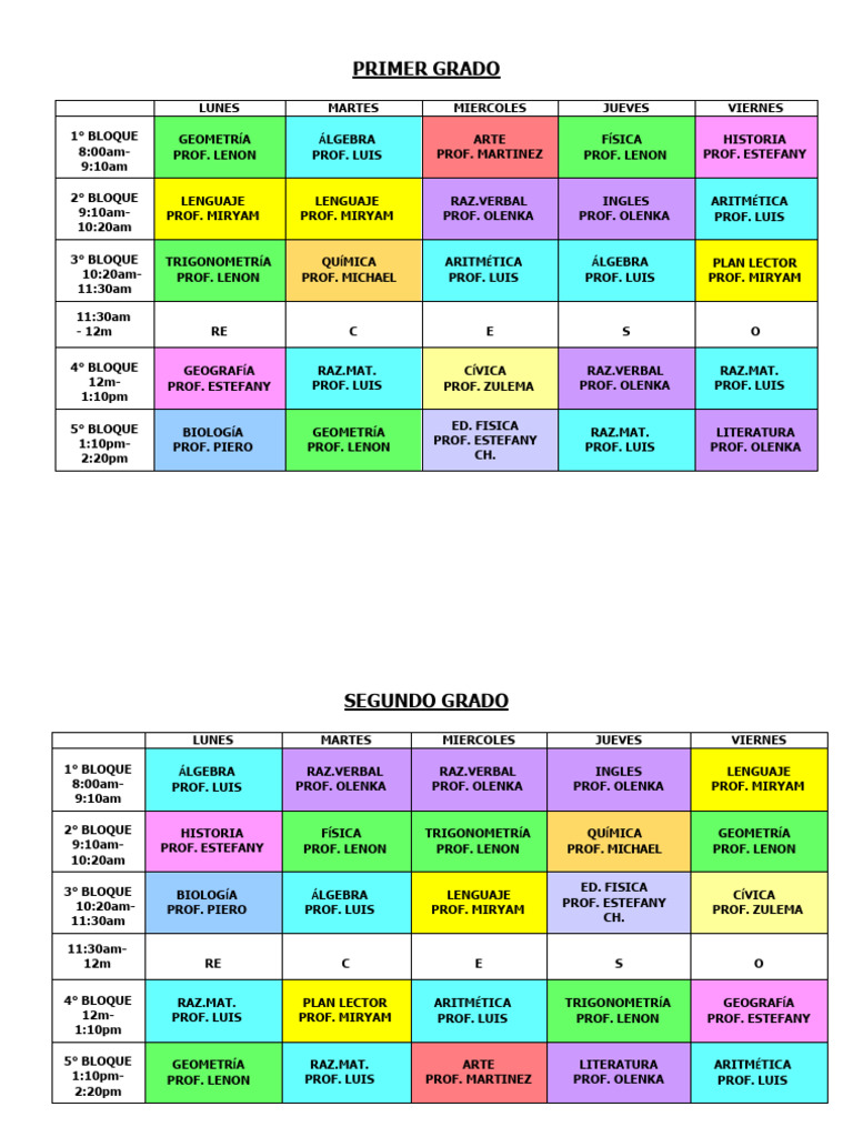 Horario de Clases Secundaria Turno Diurno CV 2025 | PDF | Matemáticas ...