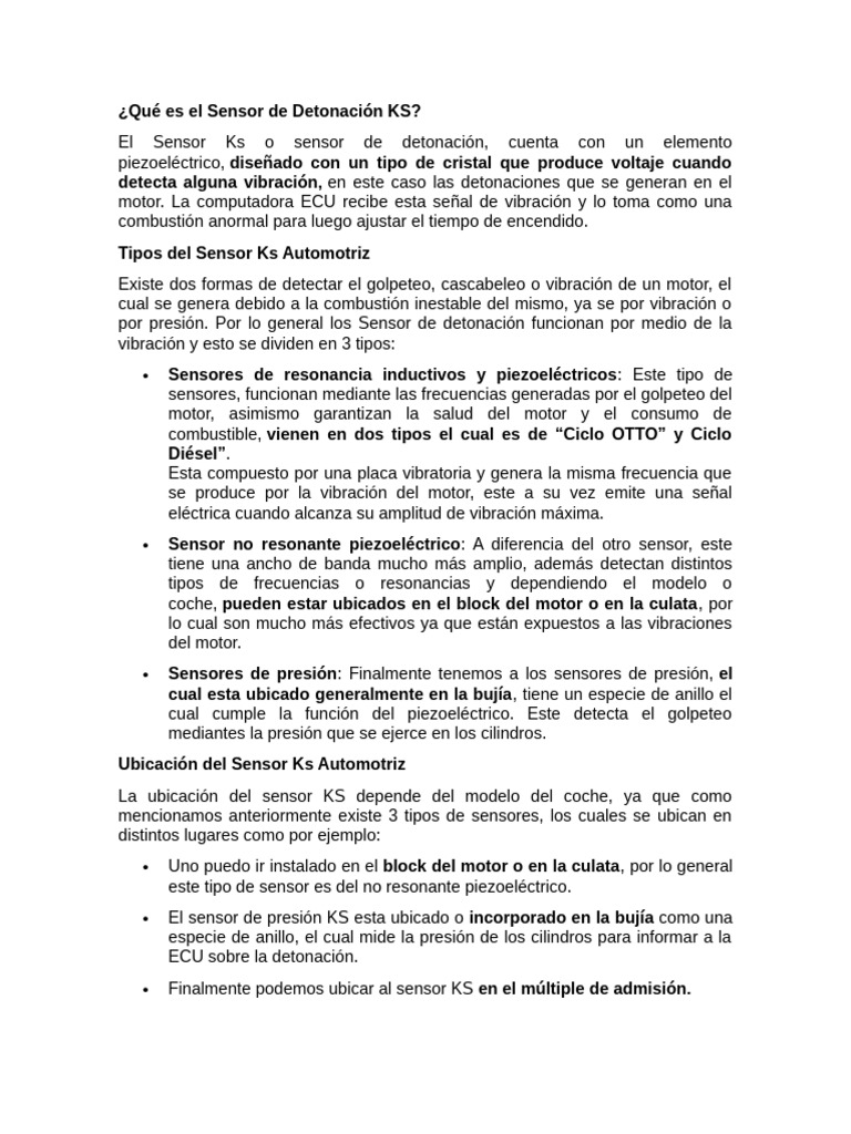 Ubicación y Función del Sensor KS | PDF | Piezoelectricidad | Sensor