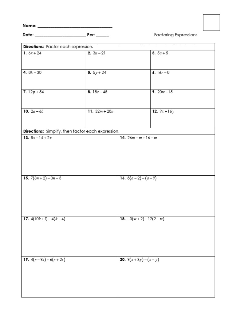 Factoring Expressions Pdf
