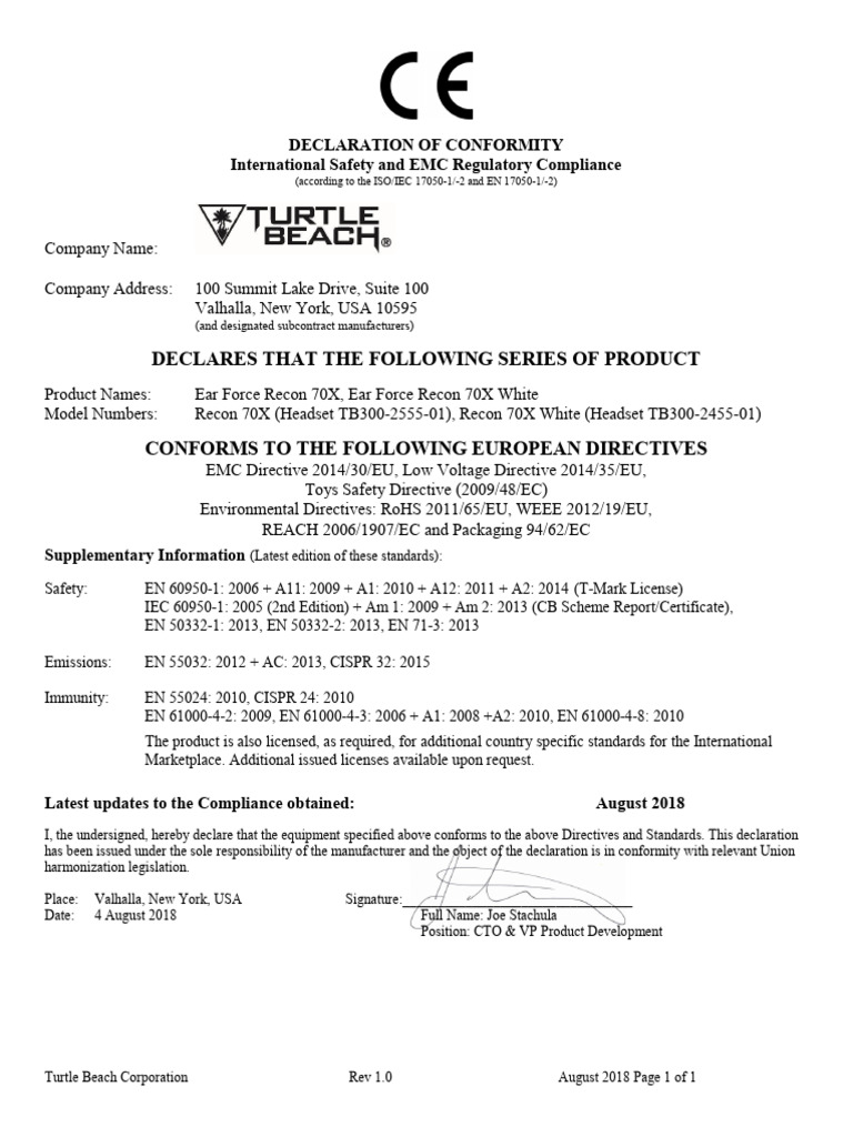 Recon 70X Compliance Declaration | PDF | Regulation