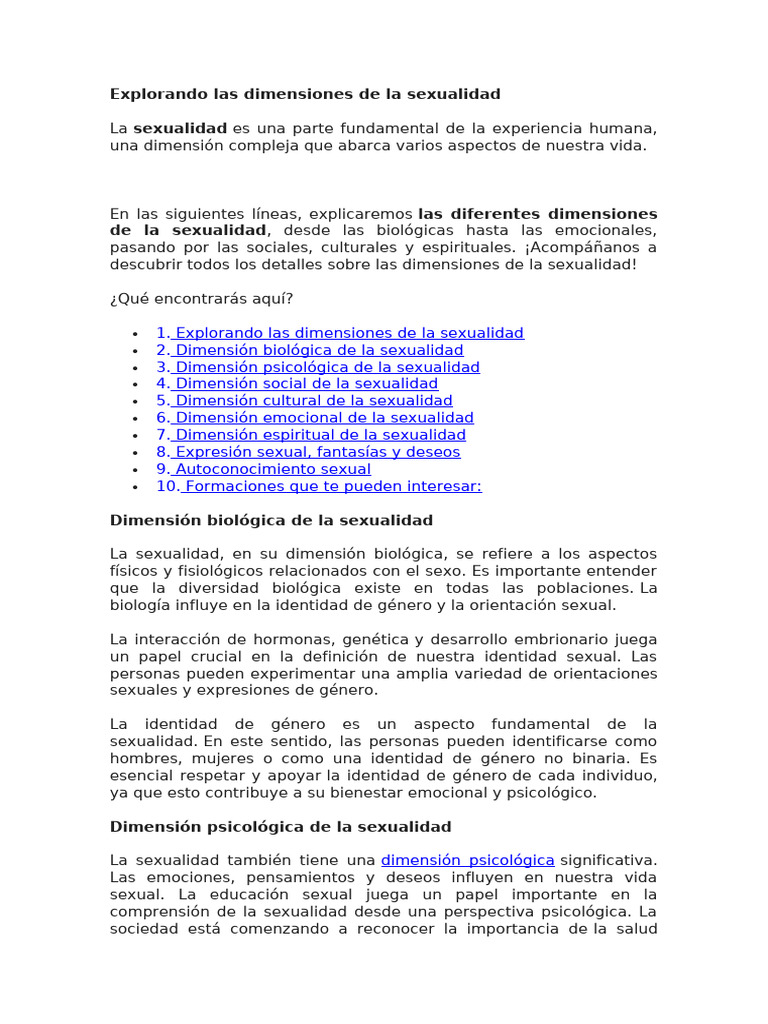 Dimensiones de la Sexualidad Humana | PDF | La sexualidad humana | Las ...