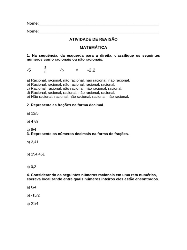 Atividade de Revisão 7C | PDF