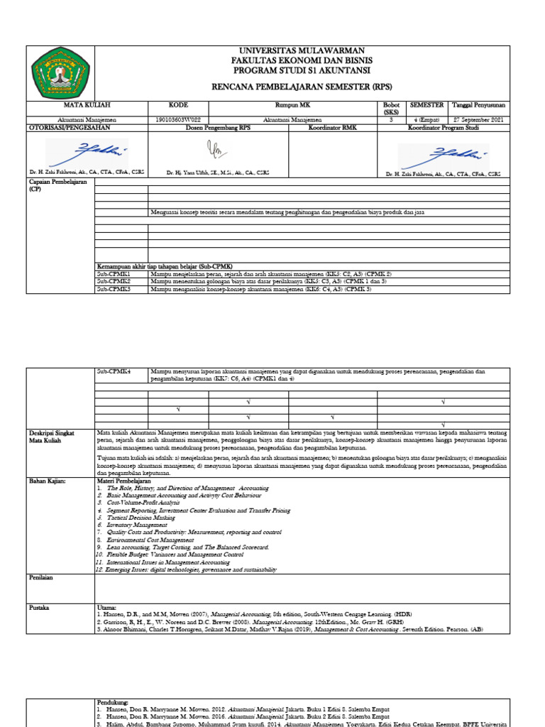 RPS Akuntansi Manajemen S1 | PDF