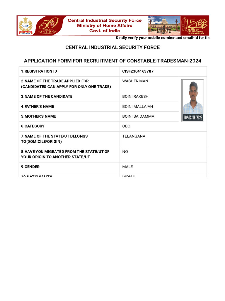 CISF Constable Tradesman Application 2024 | PDF