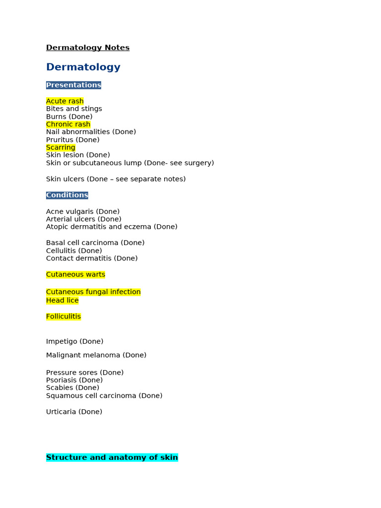 Dermatology Notes for Medical Students | PDF | Tuberculosis | Clinical ...