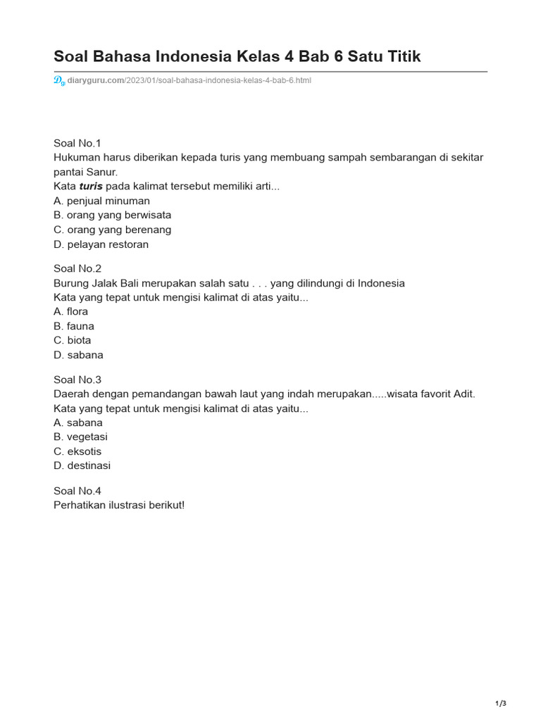 Soal Bahasa Indonesia Kelas 4 Bab 6 | PDF