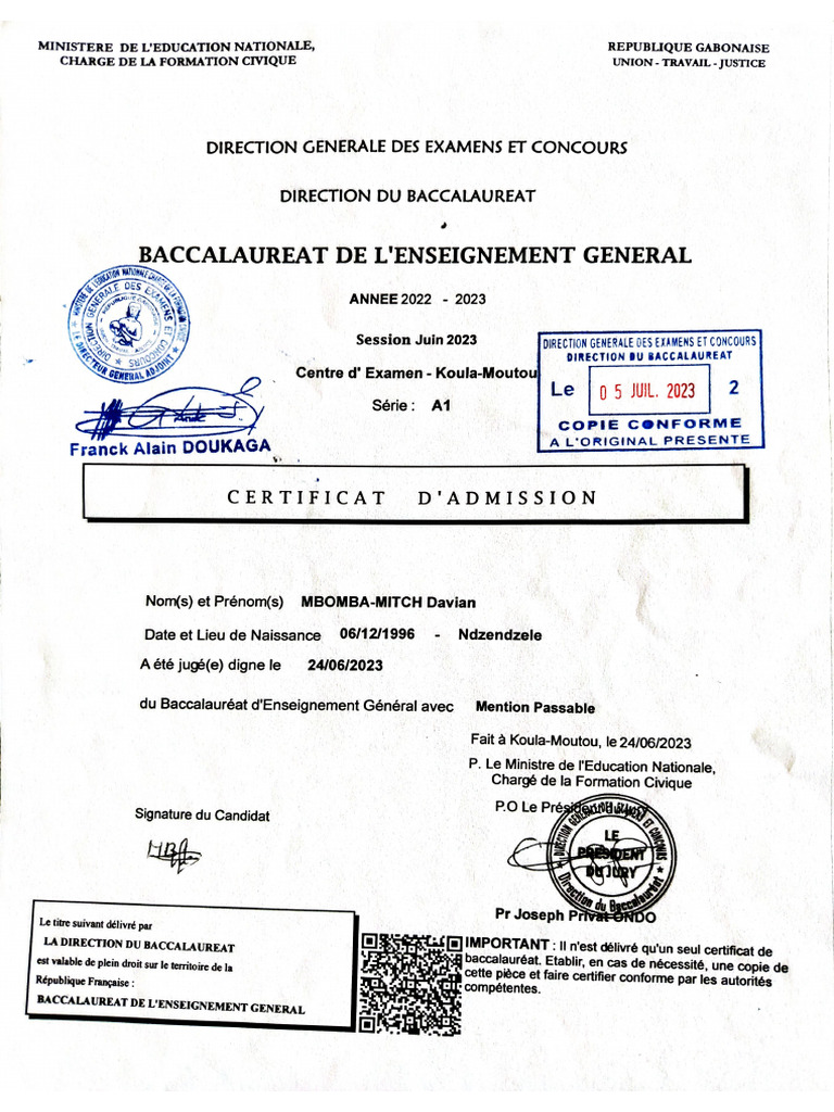 Attestation Bac | PDF